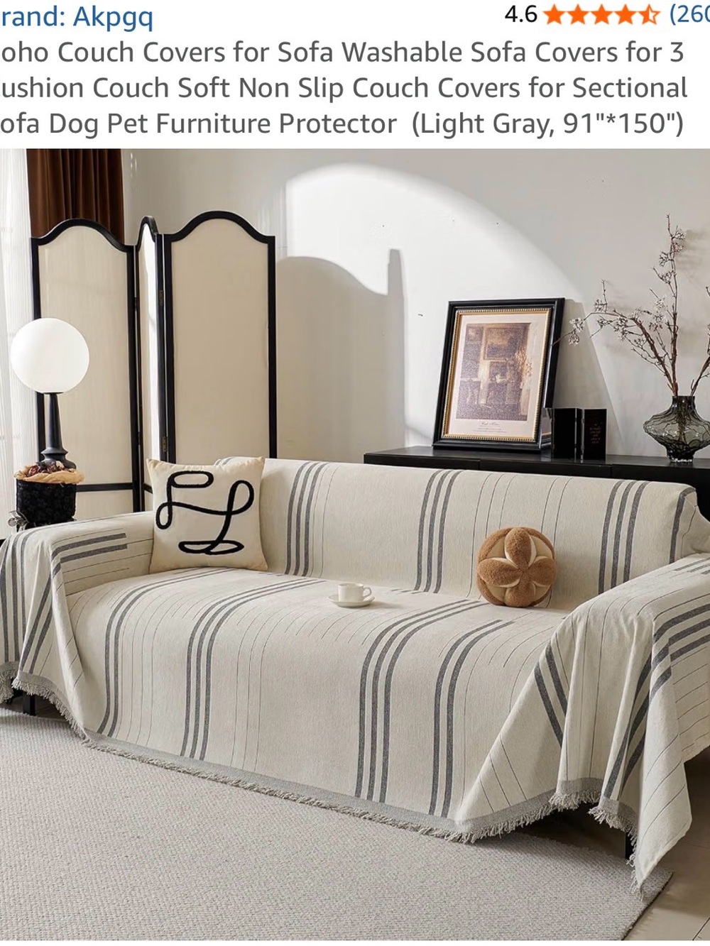 Cream and Gray Striped Sofa Cover - Home Accents